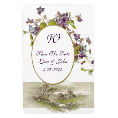 ROMANTİCA MONOGRAM /VIOLETS,Save The Date,White Magnet