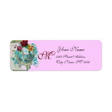 ROMANTICA PINK LILAC FLORAL BEACH WEDDING MONOGRAM LABEL