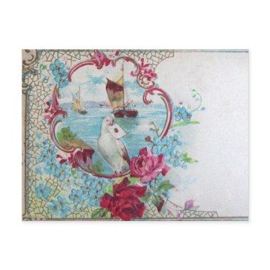ROMANTICA /ROSES,BLUE FLOWERS,DOVE WITH LETTER POST