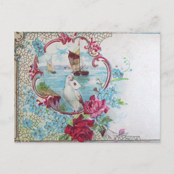 ROMANTICA /ROSES,BLUE FLOWERS,DOVE WITH LETTER POSTInvitations