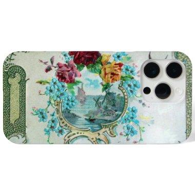 ROMANTICA /ROSES,BLUE FLOWERS WITH BIRD White iPhone 15 Pro Max Case