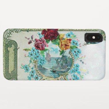 ROMANTICA /ROSES,BLUE FLOWERS WITH BIRD White iPhone XS Max Case