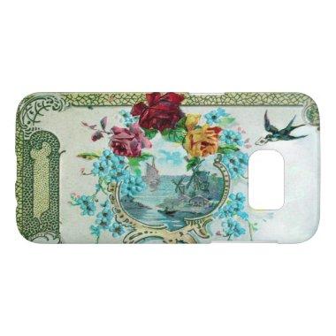 ROMANTICA /ROSES,BLUE FLOWERS WITH BIRD White Samsung Galaxy S7 Case