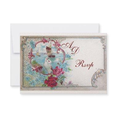 ROMANTICA WEDDING MONOGRAM RSVP,red blue pink gold RSVP Card