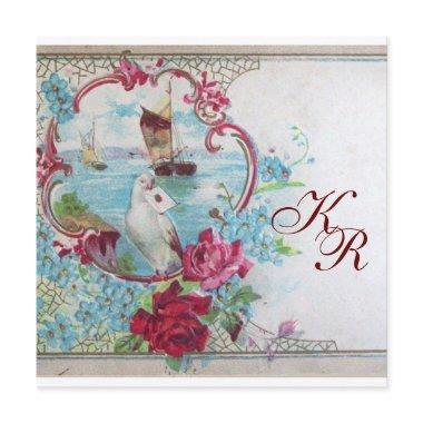 ROMANTİCA/WHITE DOVE,ROSES FLORAL WEDDING MONOGRAM ANNOUNCEMENT