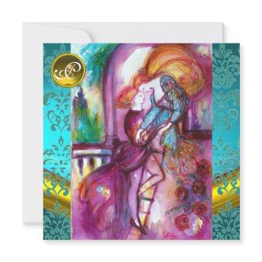ROMEO AND JULIET Aqua Blue,Teal Damask Floral