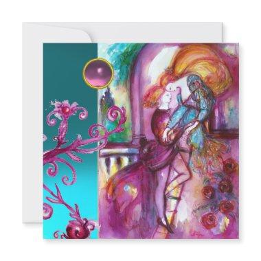 ROMEO AND JULIET /Teal Pink Damask Floral Swirls