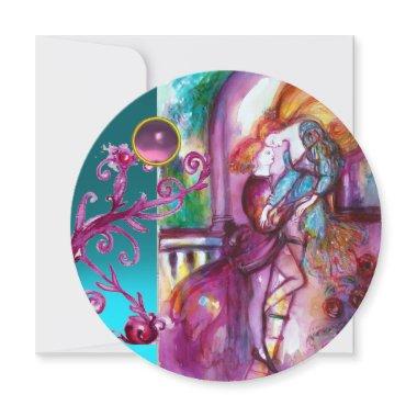 ROMEO AND JULIET /Teal Pink Damask Floral Swirls