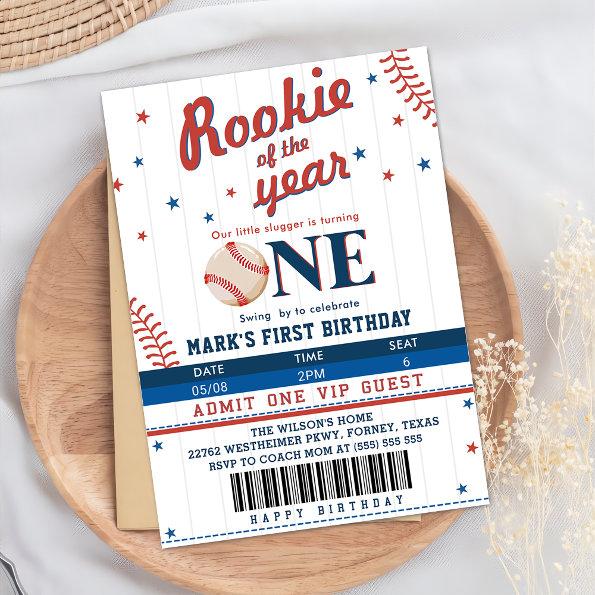 Rookie of the Year 1st Birthday Baseball Ticket Invitations