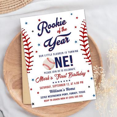 Rookie of the Year Baseball 1st Birthday Party Invitations
