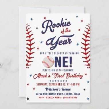 Rookie of the Year Baseball 1st Birthday Photo Invitations