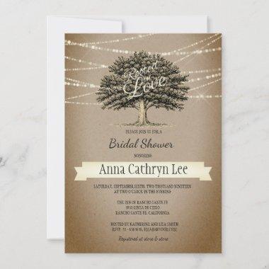 Rooted in Love Rustic Tree Lights Bridal Shower Invitations