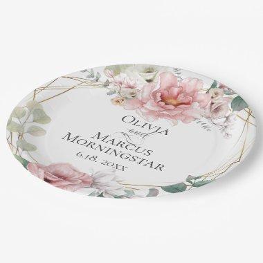 Rosa Pink Floral Summer Wedding Paper Plates
