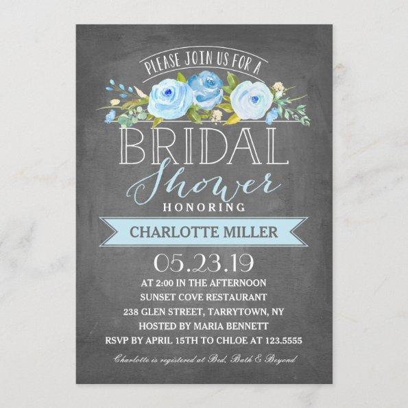 Rose Banner Bridal Shower Invitations Blue