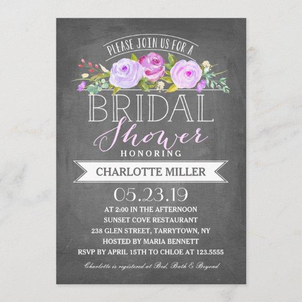 Rose Banner Bridal Shower Invitations Purple