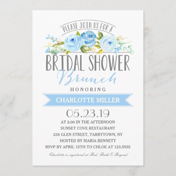 Rose Banner Brunch Bridal Shower Blue Invitations