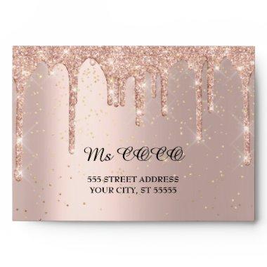 Rose Blush Drips Wedding Corporate Gold Confetti Envelope