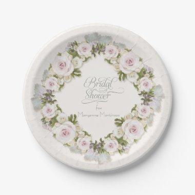 Rose Blush Sage Succulent Greenery Bridal Shower Paper Plates