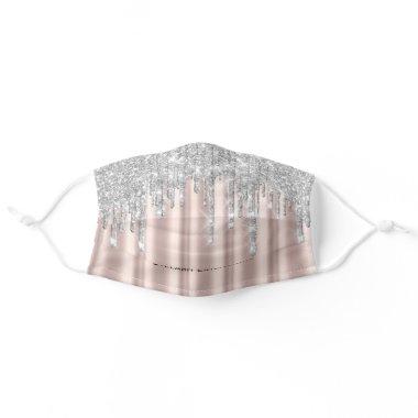 Rose Blush Silver Gray Drips Glitter Beauty Girly Adult Cloth Face Mask