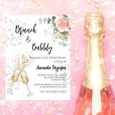 Rose Budget Brunch Bubbly Bridal Shower Invitations Flyer