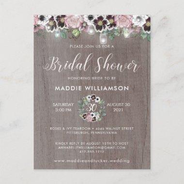 Rose Burgundy Rustic Boho Bridal Shower Invitation PostInvitations