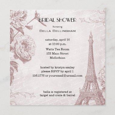 Rose Colored Eiffel Tower Bridal Shower Invitations