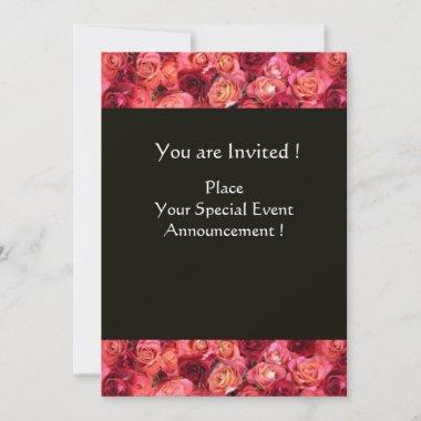 ROSE FIELD MONOGRAM, Pink, Red Black Invitations