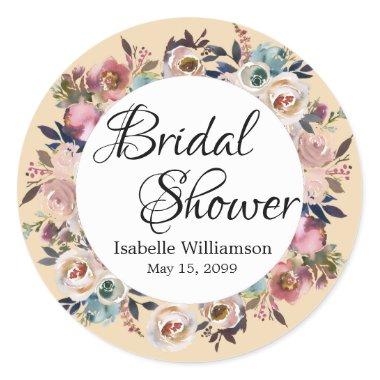 Rose Floral Bridal Shower Classic Round Sticker