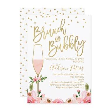 Rose Floral Brunch Bubbly Bridal Shower Invitations