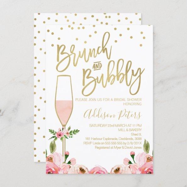 Rose Floral Brunch Bubbly Bridal Shower Invitations