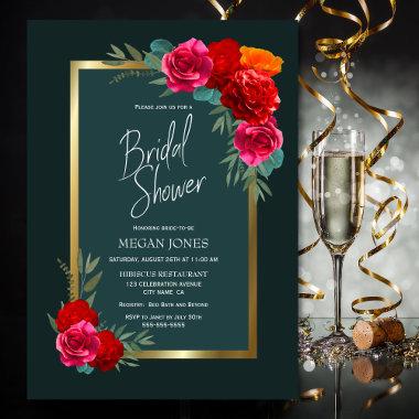 Rose Floral Green Bridal Shower Invitations
