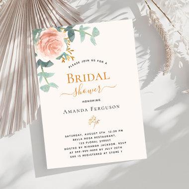 Rose floral greenery blush luxury Bridal Shower Invitations