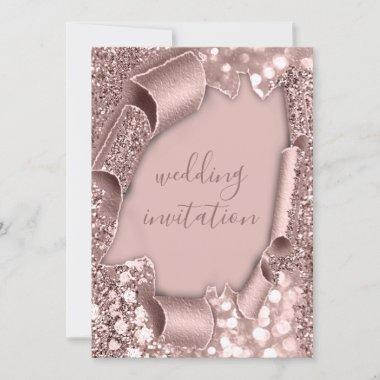 Rose Frame Wedding Glitter Bridal Invitations