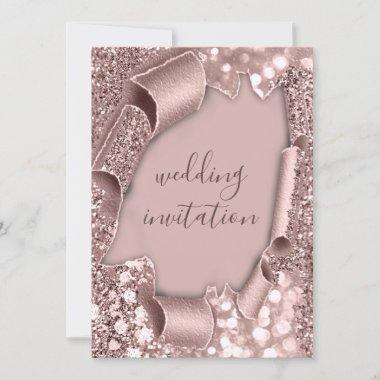 Rose Frame Wedding Glitter Bridal Powder Invitations