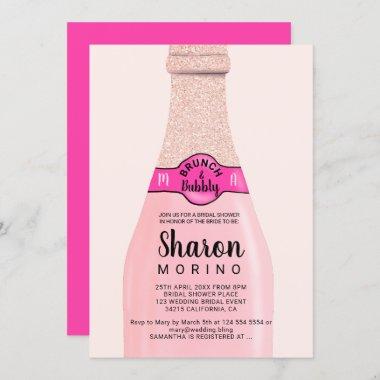 Rose glitter bottle brunch bubbly bridal shower Invitations