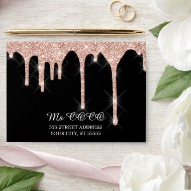 Rose Glitter Drips Wedding Black Corporate Envelope