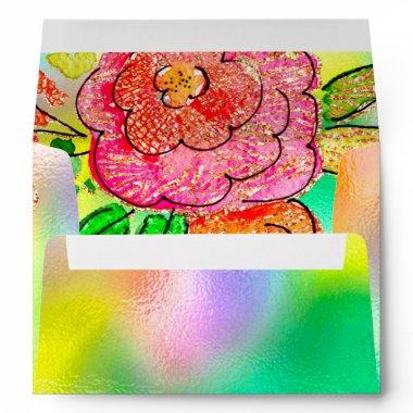 Rose Glitter Floral Wedding Bridal Holograph Envelope