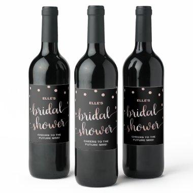 Rose Gold and Black | Glam Confetti  Wine Label