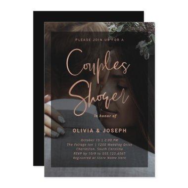 Rose Gold and Black Overlay | Couples Shower Invitations