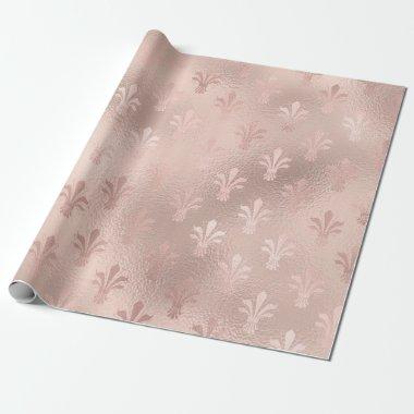Rose Gold and Blush Pink Fleur de Lis pattern Wrapping Paper
