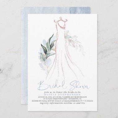 Rose Gold and Dusty Blue Greenery Bridal Shower Invitations