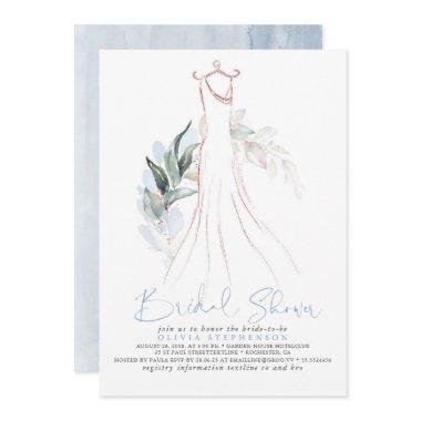 Rose Gold and Dusty Blue Greenery Bridal Shower Invitations