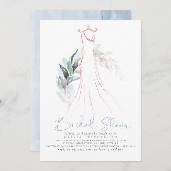 Rose Gold and Dusty Blue Greenery Bridal Shower Invitations