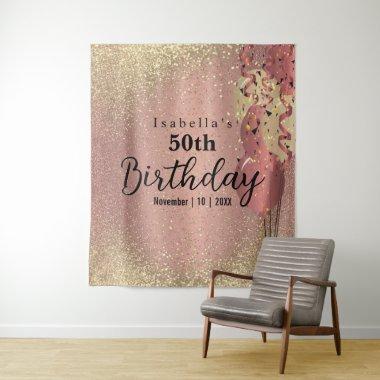 Rose Gold and Gold Glitter Birthday  Tapestry