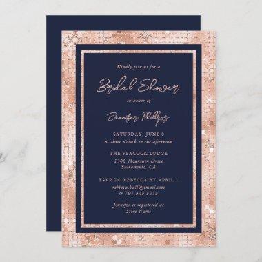Rose Gold and Navy Blue Script Bridal Shower Invitations