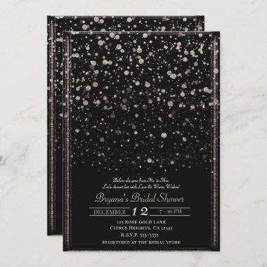 Rose Gold & Black Confetti Splatter Bridal Shower Invitations