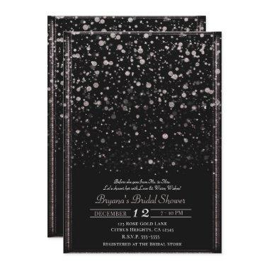 Rose Gold & Black Confetti Splatter Bridal Shower Invitations