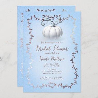 Rose Gold Blue Storybook White Pumpkin Bridal Invitations