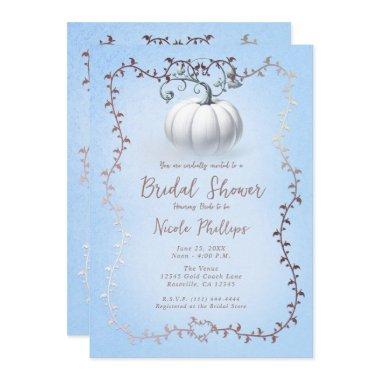 Rose Gold Blue Storybook White Pumpkin Bridal Invitations