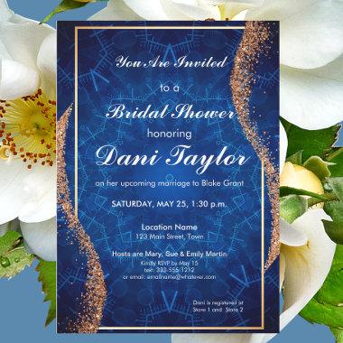 Rose Gold, Blue White Mandala Bridal Shower Invitations